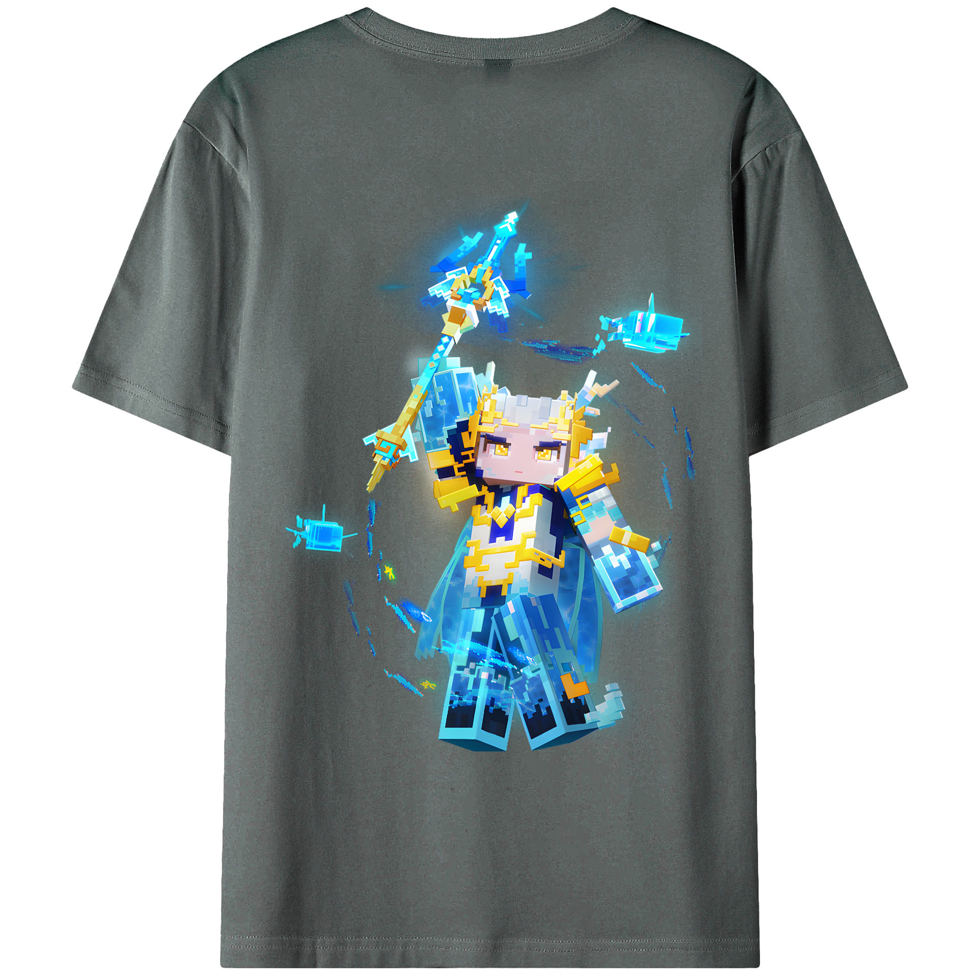 （画像用） マインクラフト ブロックの世界 Minecraft MC Block world 綿100％ メンズ半袖Tシャツ（バックプリント） 通気性